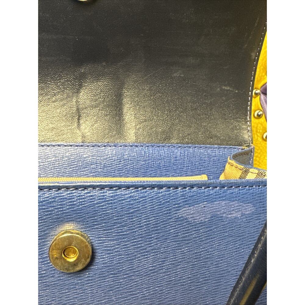 Burberry Hand Bag Leather Blue Navy Gold Auth - Picture 11 of 13